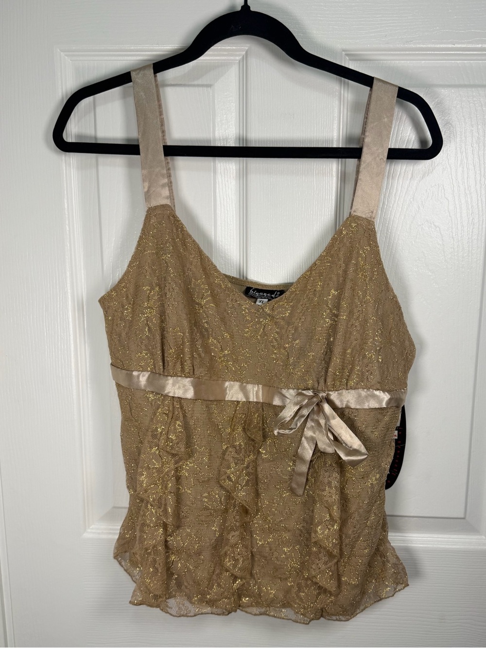 Gold Lace Satin-Trim Camisole with Ribbon Waist